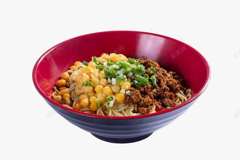 手绘拌面png免抠素材_新图网 https://ixintu.com 主食 午饭 实物 美味 肉末 面条 食物 香葱 黄豆