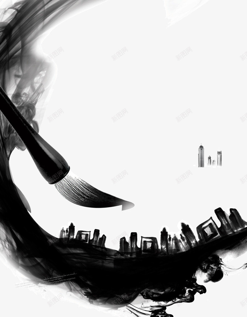 中国风水墨城市png免抠素材_新图网 https://ixintu.com 300DPI PSD 分层设计素材燕窝中国风水墨山水艺术海报中国风水墨彩图 城市 山水 广告设计 招贴设计 楼宇 毛笔 水墨 设计
