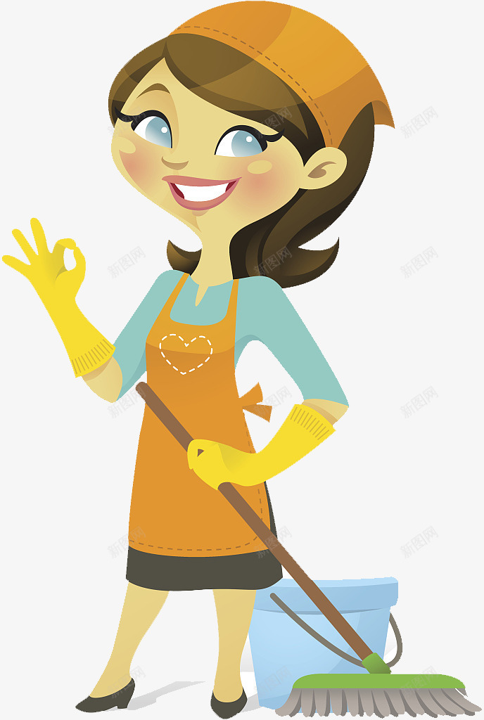 卡通人物插图擦地板的女人png免抠素材_新图网 https://ixintu.com 人物插图 劳动清理 卡通 女人 拖把 擦地板