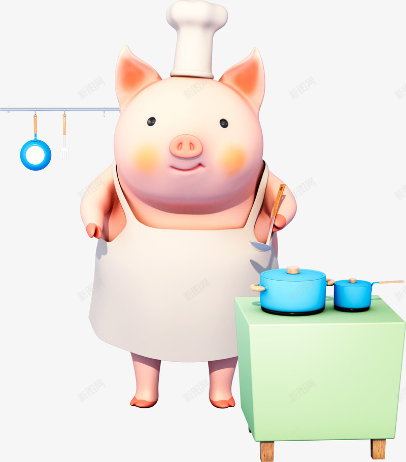 c4d立体做美食的猪装饰psd免抠素材_新图网 https://ixintu.com 2019 c4d立体小猪 做美食的猪 卡通猪 猪年形象 立体小猪装饰