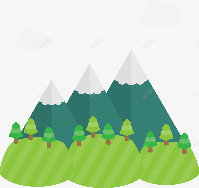 卡通三座小山png免抠素材_新图网 https://ixintu.com 卡通高山 山体 山顶 景观 树林 森林 高山