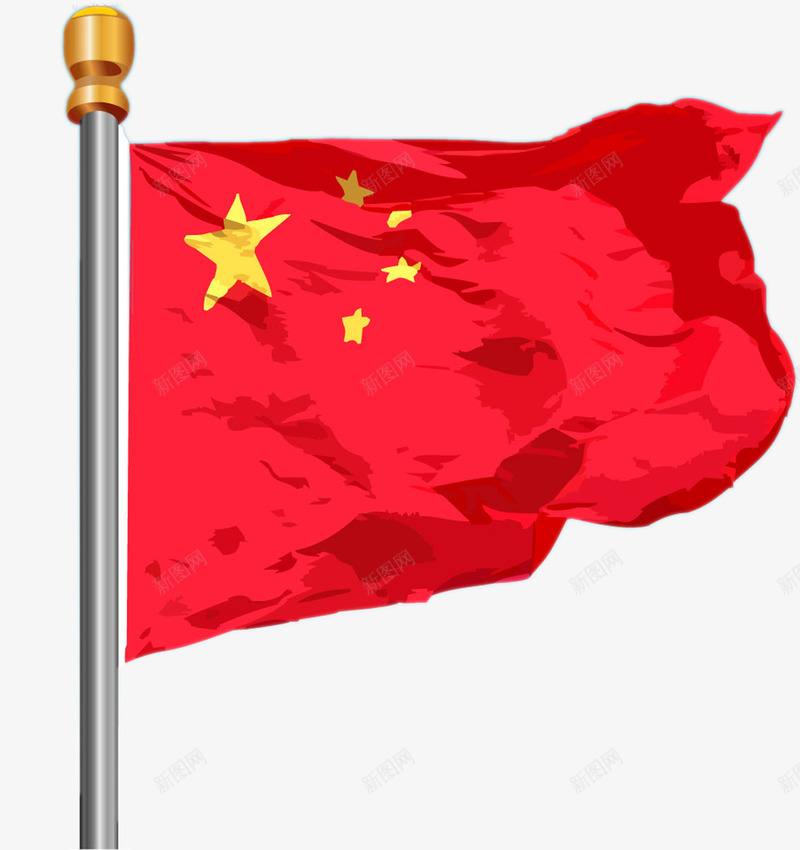 红色红旗褶皱旗杆png免抠素材_新图网 https://ixintu.com 旗杆 红旗 红色 褶皱