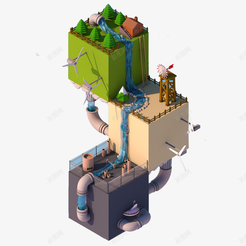 卡通立体建筑图png免抠素材_新图网 https://ixintu.com C4D 三维 创意 卡通 大树 工厂 建筑 房屋 立体