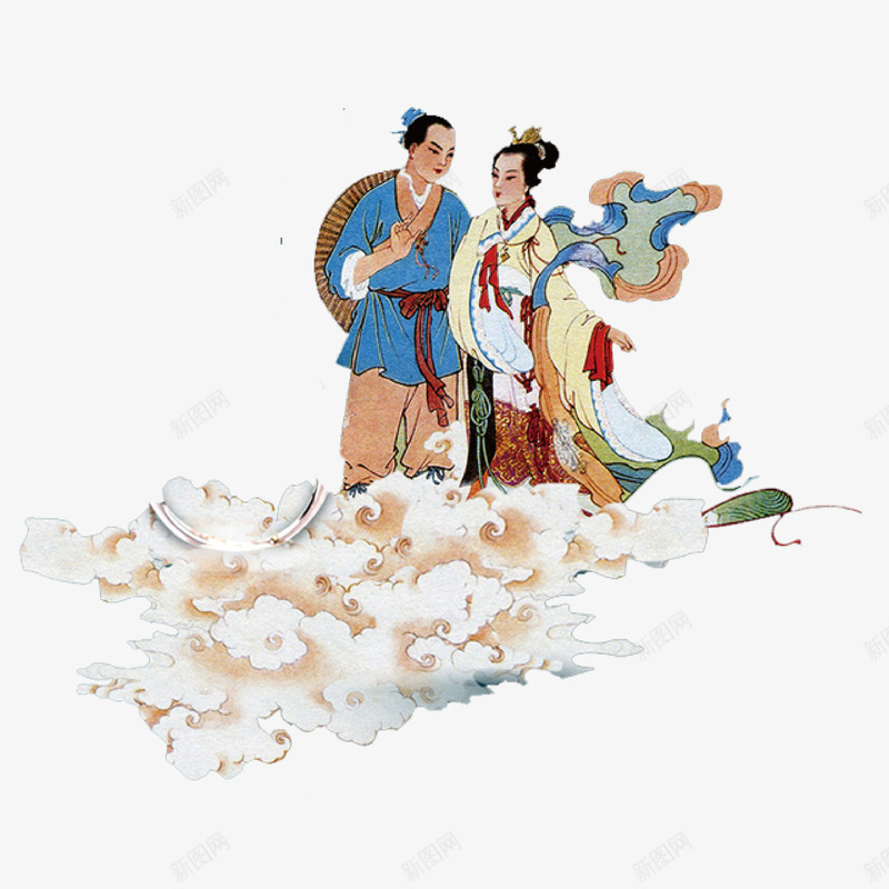 牛郎织女png免抠素材_新图网 https://ixintu.com 七夕 中国风 古典 祥云