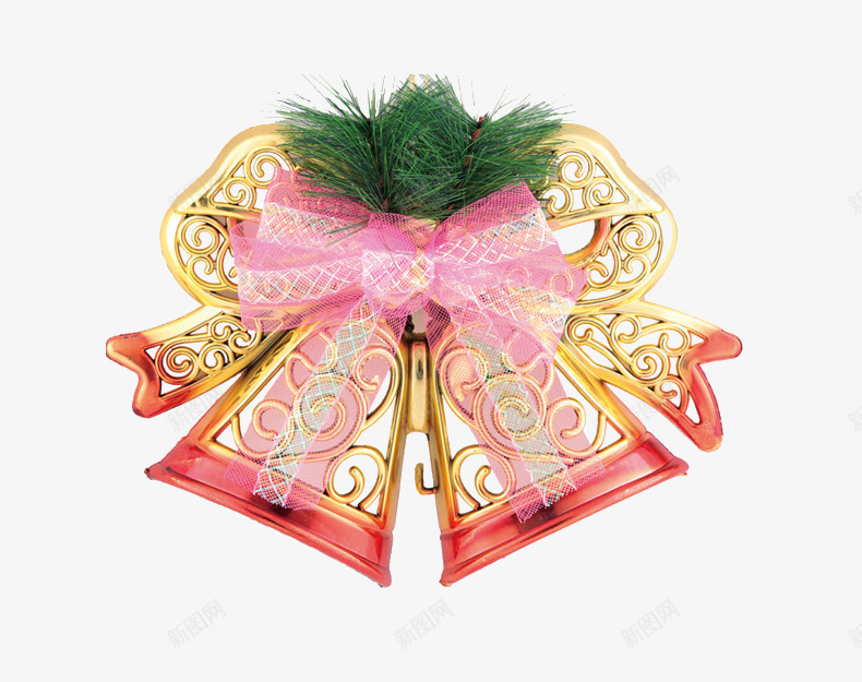 铃铛圣诞装饰png免抠素材_新图网 https://ixintu.com 圣诞素材 圣诞装饰 粉色 蝴蝶结 金色 铃铛