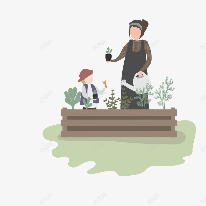 园艺种植矢量图ai免抠素材_新图网 https://ixintu.com PNG免抠图下载 卡通 栽培 母子 花艺 装饰 矢量图