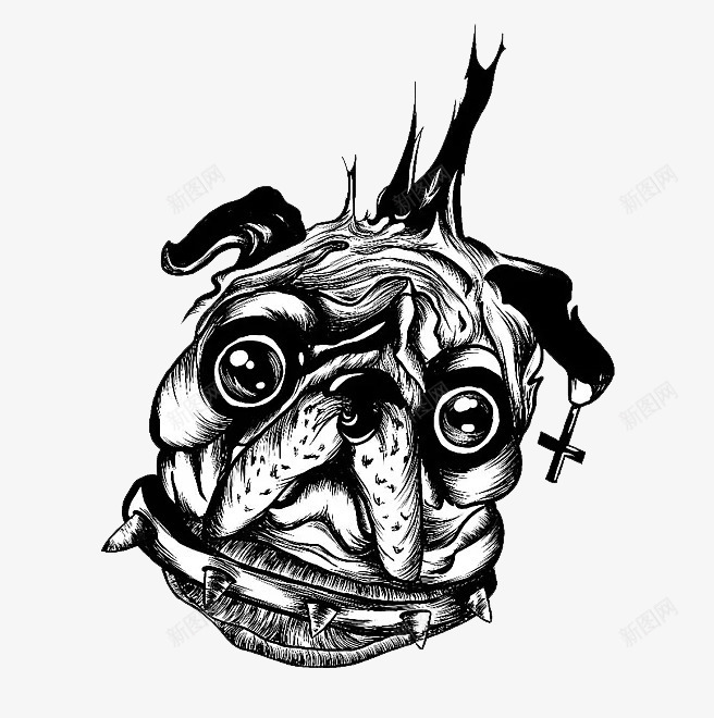 可爱八哥犬png免抠素材_新图网 https://ixintu.com 中国犬 八哥犬 动物 卡通 宠物 小型犬种 插画 黑白