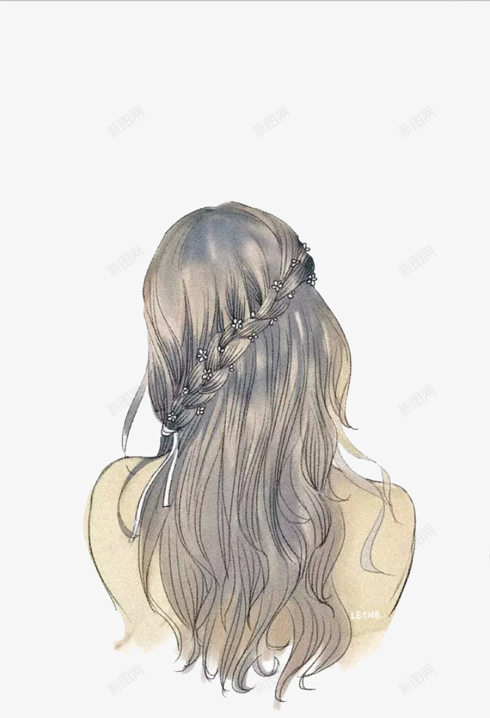 手绘女孩背影png免抠素材_新图网 https://ixintu.com 卡通 唯美 女孩 手绘 手绘插画 插画 背影