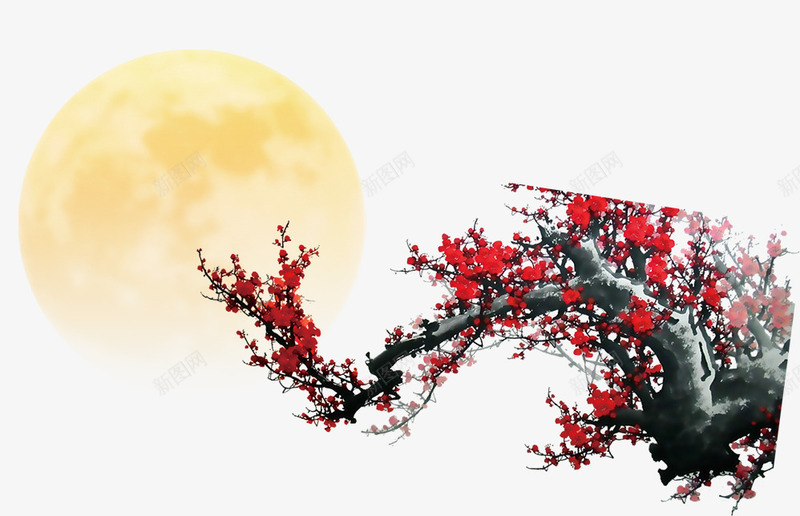 明月与墨梅元素png免抠素材_新图网 https://ixintu.com 元宵节 元素 墨梅 明月