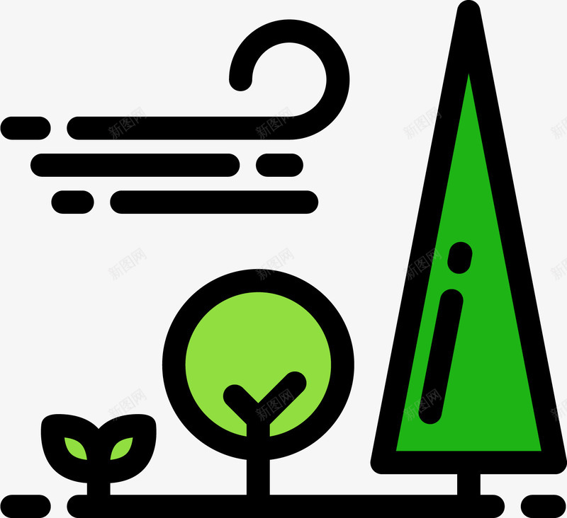 大风刮过的小树林图标png_新图网 https://ixintu.com 卡通图标 大风 天气气候 小树 小树林 强风 气候 气象