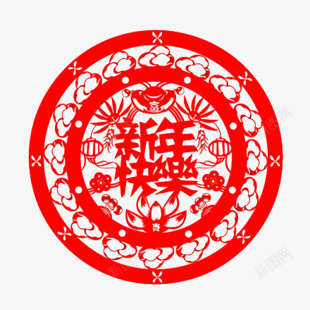圆形窗花png免抠素材_新图网 https://ixintu.com 元宝 新年快乐 红色 花纹