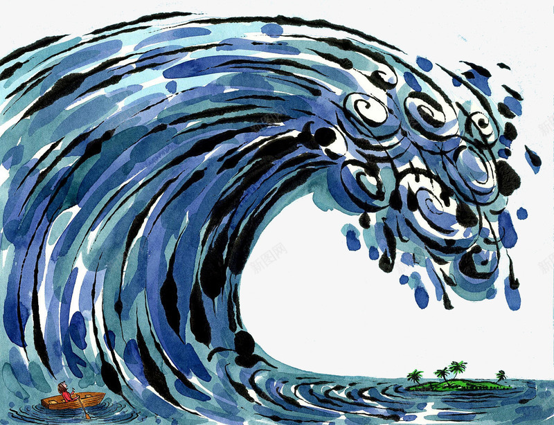 手绘插画海啸png免抠素材_新图网 https://ixintu.com 水 海啸 海啸png 海浪 蓝色浪花素材