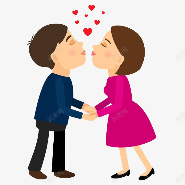 卡通亲吻的情侣图png免抠素材_新图网 https://ixintu.com 卡通 夫妻 恋人 恩爱 情人节 情侣 插图 爱心