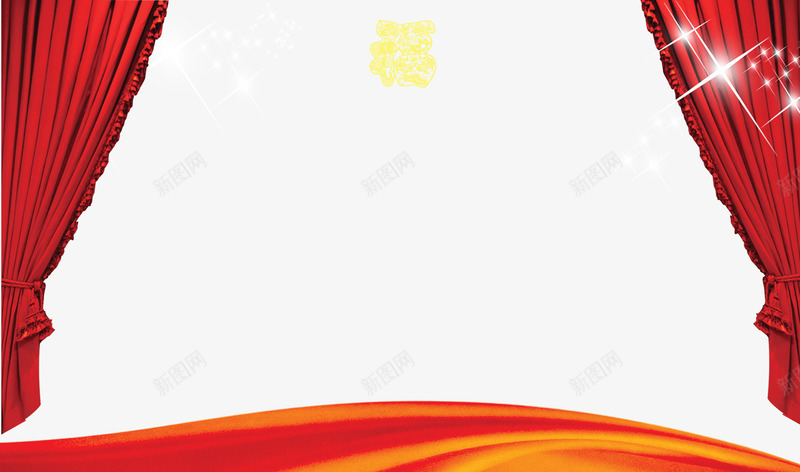 红绸缎带幕布png免抠素材_新图网 https://ixintu.com 喜庆 幕布 福字 红绸 红色 缎带