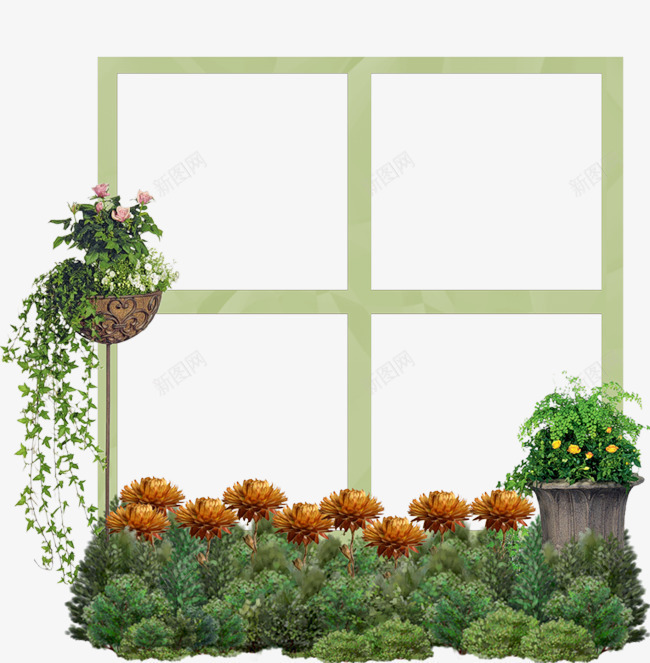 窗户边框png免抠素材_新图网 https://ixintu.com 关窗 框架 田园 窗户边框 花框 花草 边框