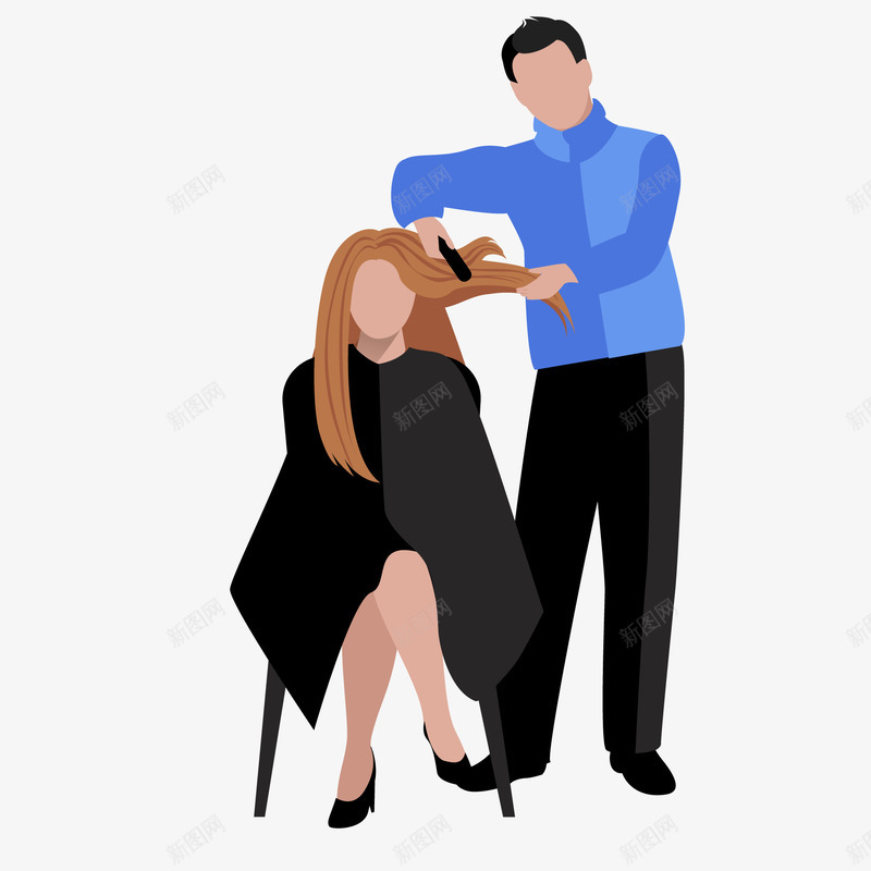 卡通剪头发的人物png免抠素材_新图网 https://ixintu.com 人物设计 做造型 剪头发 卡通 烫头发