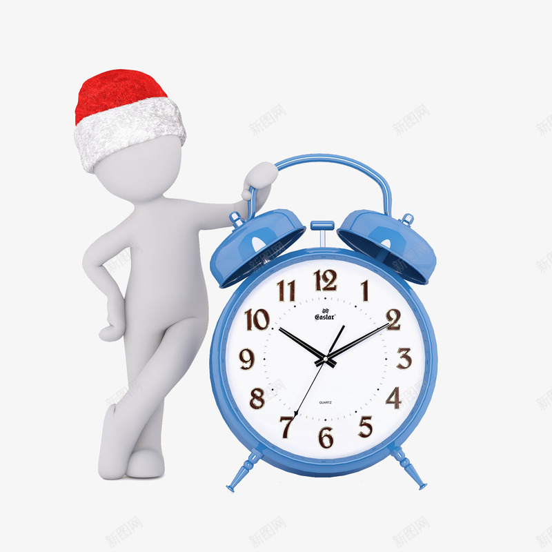 靠着闹钟的小人png免抠素材_新图网 https://ixintu.com 圣诞帽 时间 白色小人 闹铃