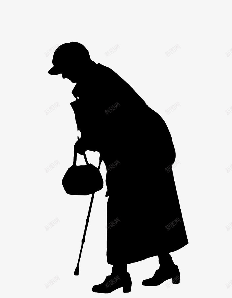 拎包拄拐老人图标png_新图网 https://ixintu.com 剪影 老人 老人剪影