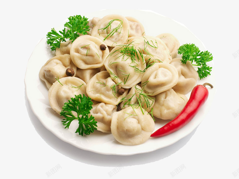 装在盘子里的饺子png免抠素材_新图网 https://ixintu.com 中国 元宝 特色 辣椒 饺子
