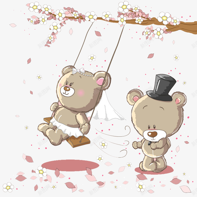 卡通情侣熊插画矢量图eps免抠素材_新图网 https://ixintu.com 免费png 免费png图片 免费矢量 免费矢量素材 卡通熊 唯美 婚纱 情侣 结婚 矢量图