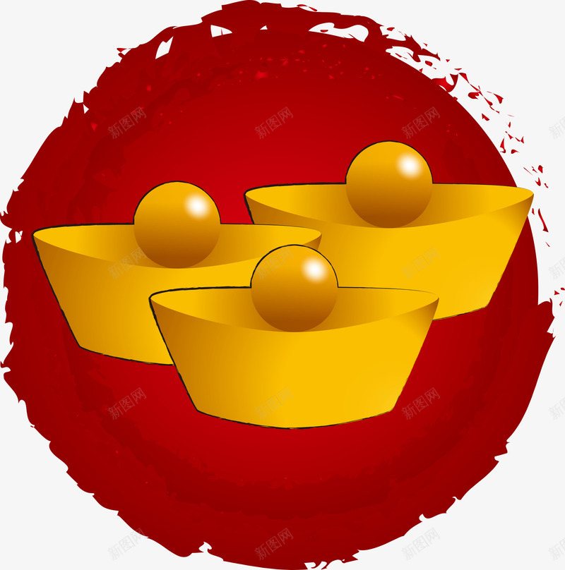 红色墨迹与金元宝图标png_新图网 https://ixintu.com 中国风 元宝 墨迹 水墨 红色墨迹 金元宝