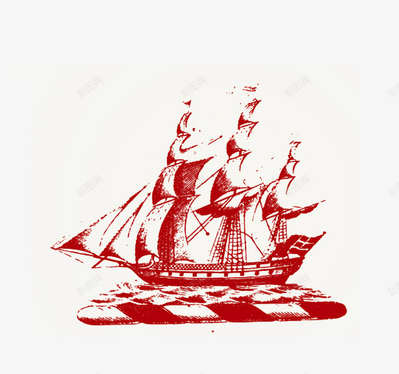 手绘帆船png免抠素材_新图网 https://ixintu.com 大船 帆船 快艇 木船 船只 风帆