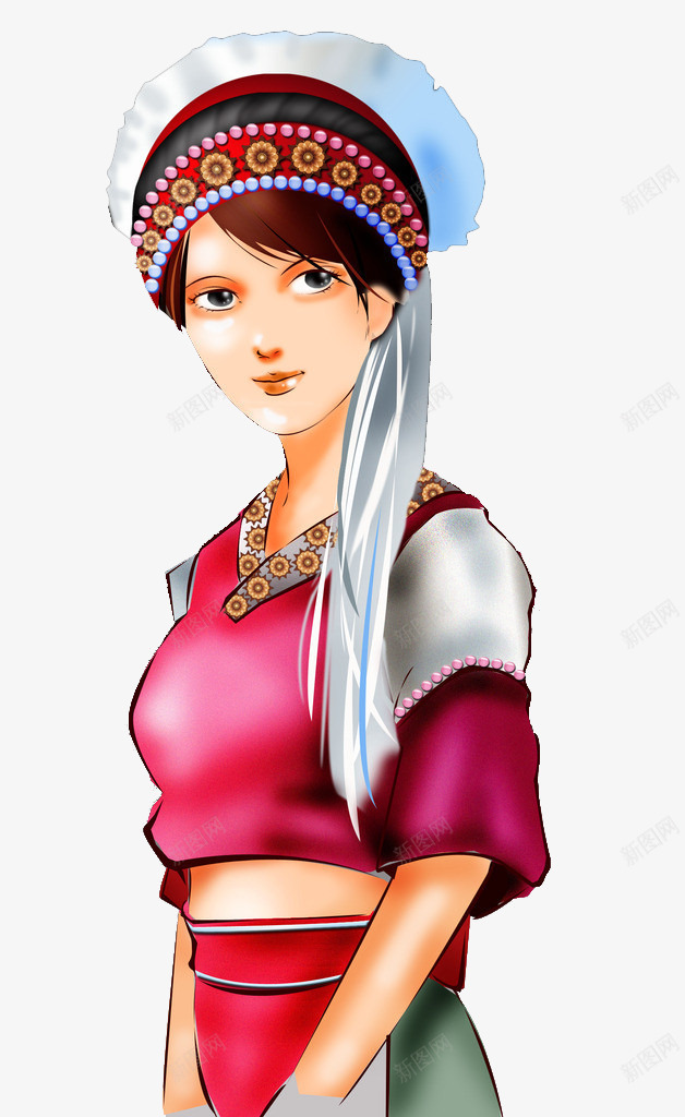 白族手绘美女png免抠素材_新图网 https://ixintu.com 卡通 手绘 白族 美女