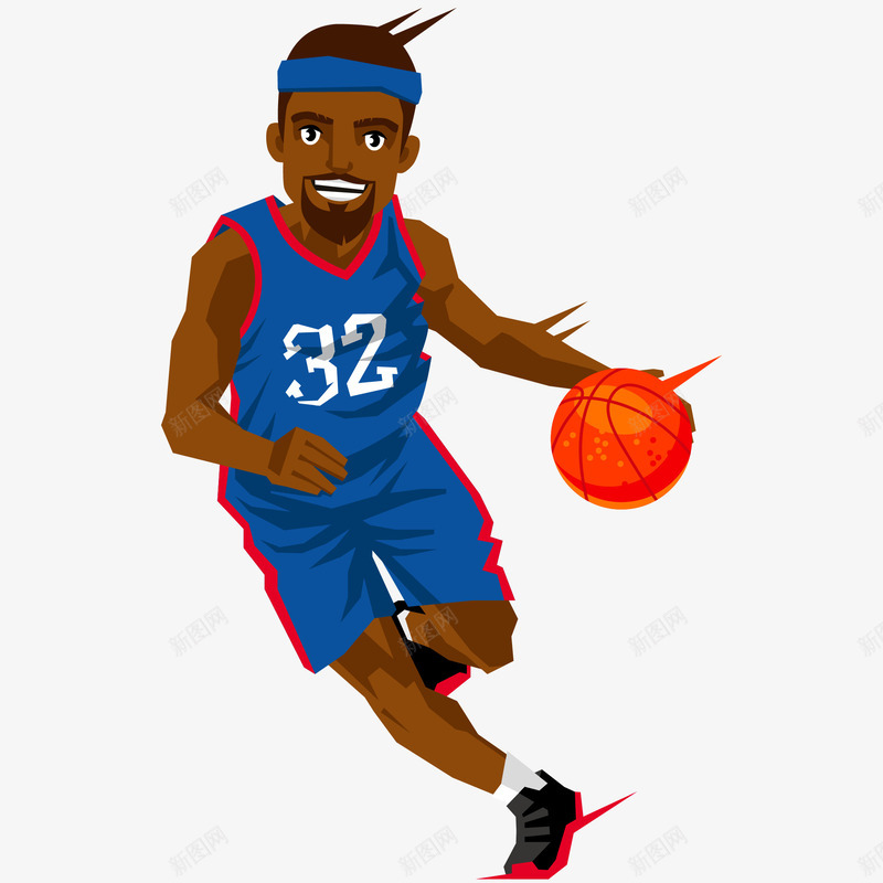 篮球运动员运球手绘插画矢量图