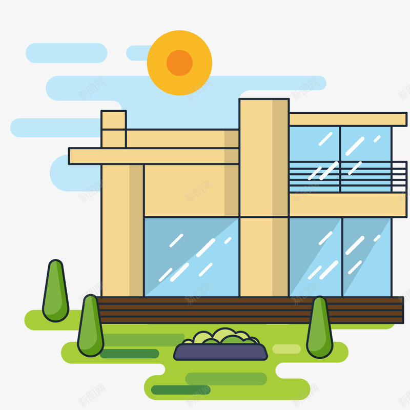 白天的房屋风景矢量图ai免抠素材_新图网 https://ixintu.com 别墅区 太阳 房屋 晴天 白天 郊区 风景 矢量图