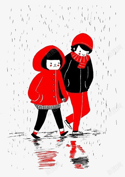 雨中散步的情侣png免抠素材_新图网 https://ixintu.com 情侣 情侣素材 插画 散步