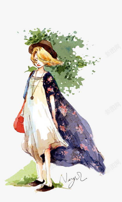 手绘插画美少女png免抠素材_新图网 https://ixintu.com 卡通人物 卡通手绘 帽子 戴帽子的小女孩 手绘插画