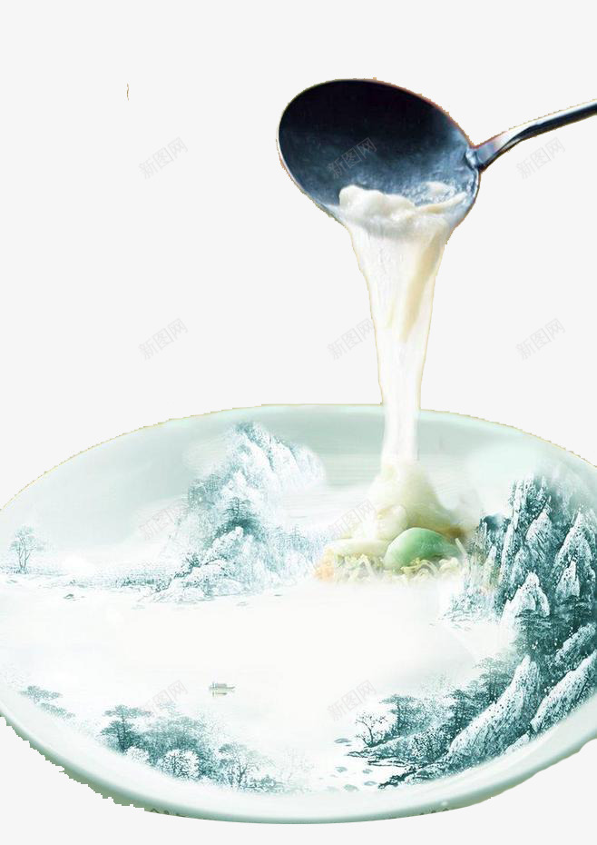 美食海报png免抠素材_新图网 https://ixintu.com 崇山峻岭 意境 水 烟雾缭绕 铁勺 陶瓷盘子