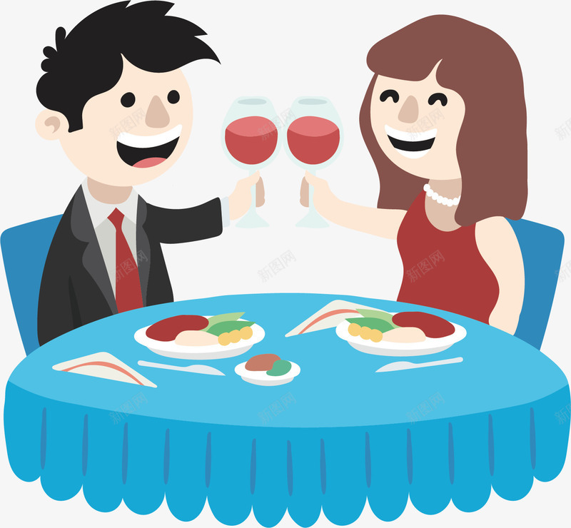 一对正在享受美食的情侣矢量图ai免抠素材_新图网 https://ixintu.com 创意 卡通手绘 尽情享受 情侣 矢量图 红酒 美食 装饰 餐厅