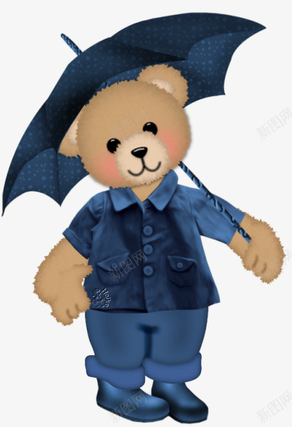 手绘小熊撑伞png免抠素材_新图网 https://ixintu.com 卡通 小熊 手绘 蓝色 雨伞