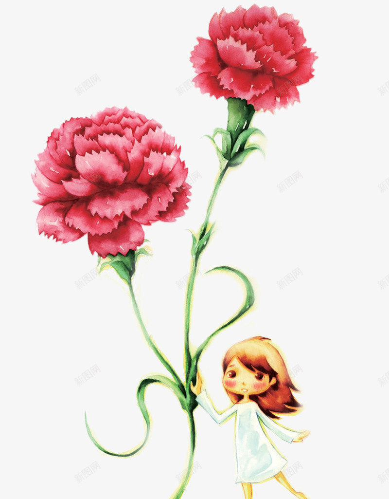 水彩康乃馨插画1psd免抠素材_新图网 https://ixintu.com 中国风 康乃馨 手绘花 植物 母亲节 水墨花 水彩画 矢量花 礼物
