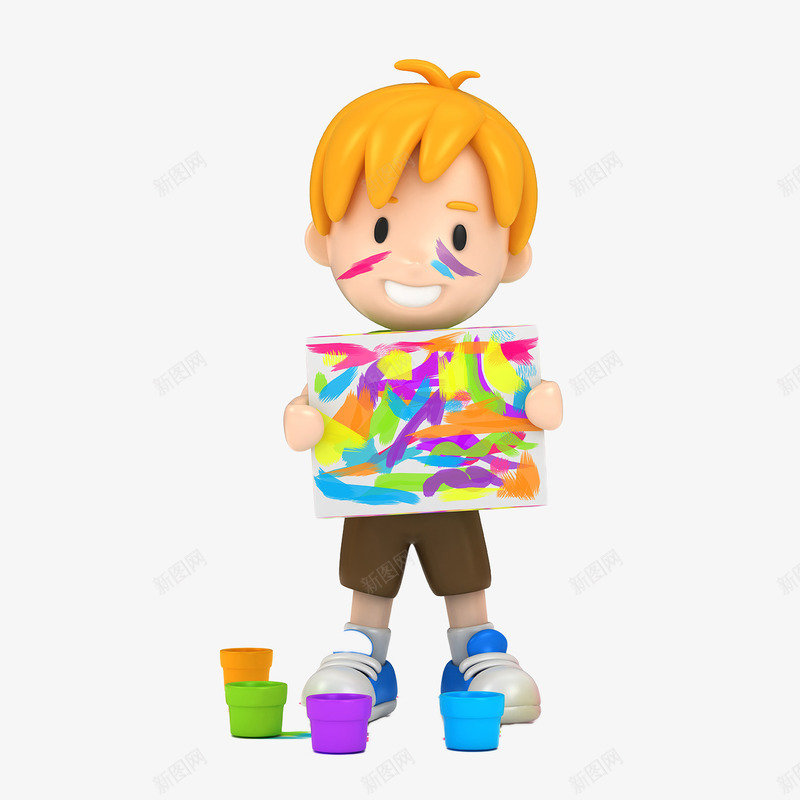 拿着色彩画的男孩png免抠素材_新图网 https://ixintu.com C4D 三维 儿童 卡通 可爱 男孩 画 立体 色彩