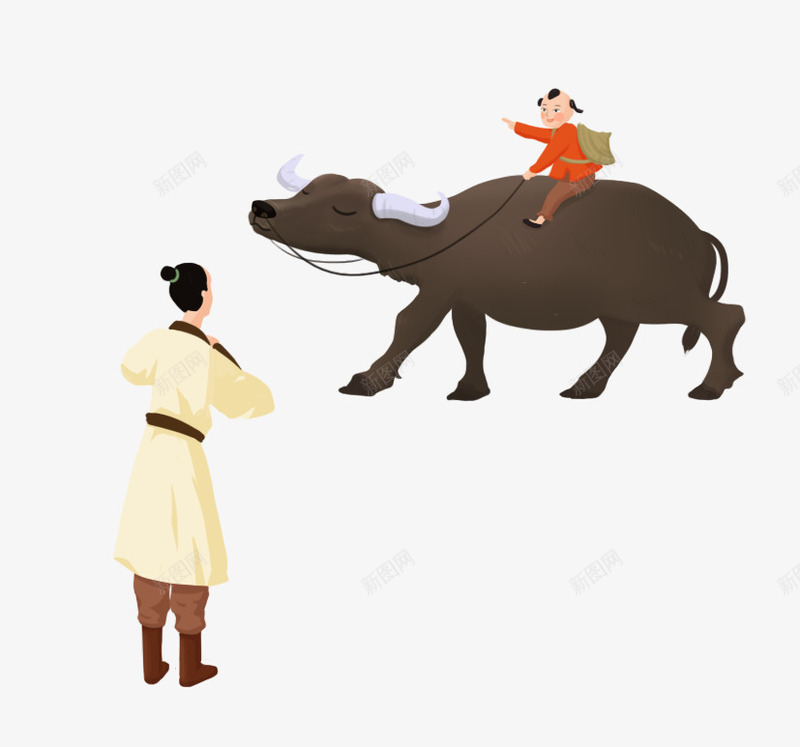 清明节主题装饰插图牧童png免抠素材_新图网 https://ixintu.com 主题 古诗插图 水牛 清明 清明节 牧童 装饰插图