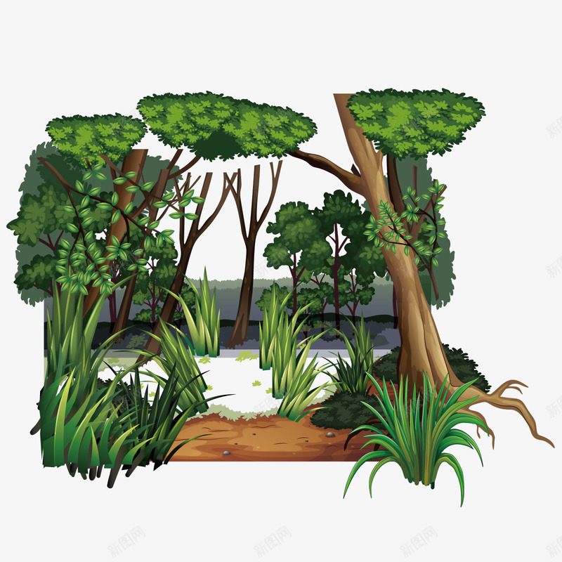 森林兰花草矢量图ai免抠素材_新图网 https://ixintu.com 兰花草 大树 森林 矢量图