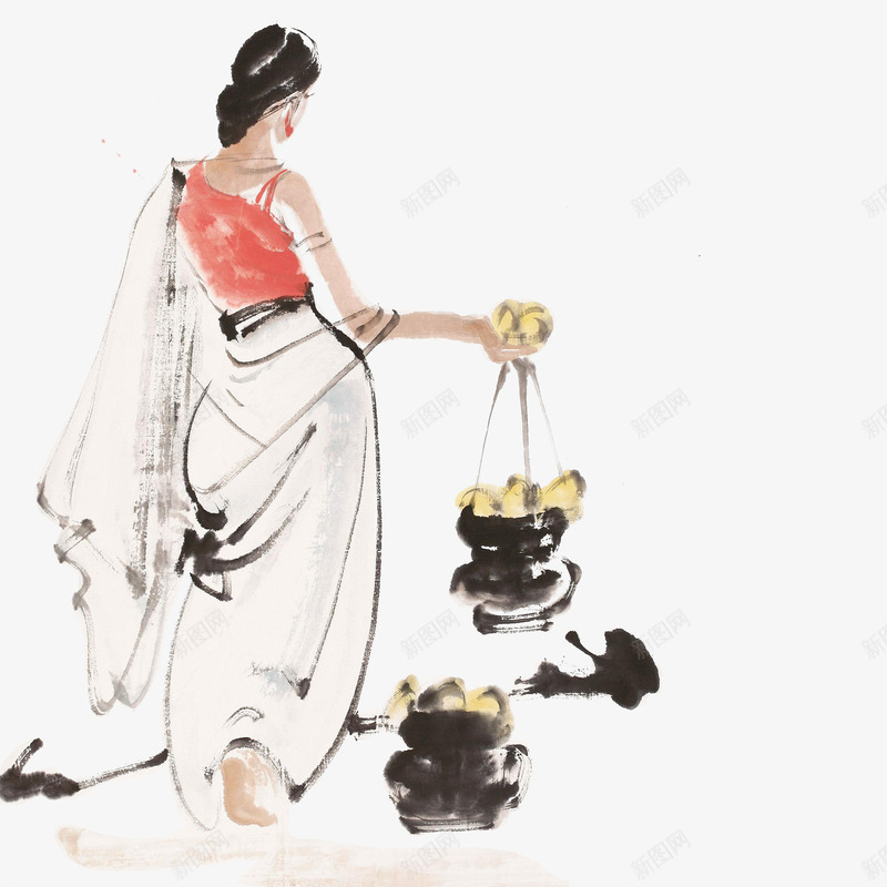 水墨画傣族少女png免抠素材_新图网 https://ixintu.com 傣家 傣族 傣族图案 傣族少女 傣族生活 少数民族 民族 水墨