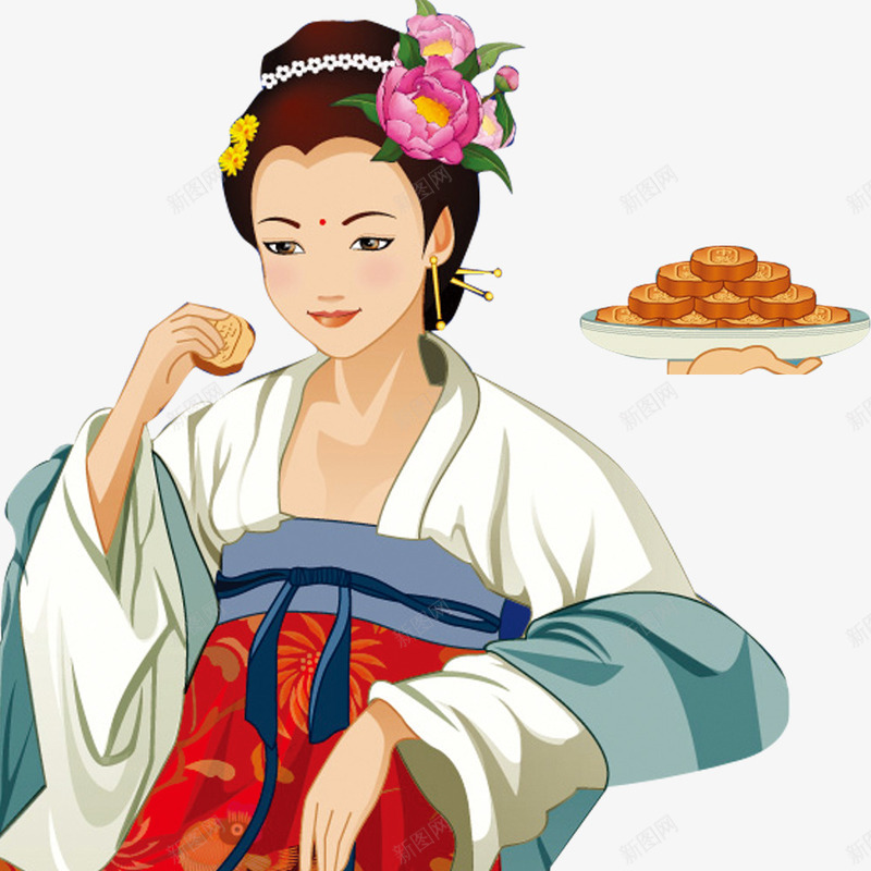 吃月饼的嫦娥姐姐psd免抠素材_新图网 https://ixintu.com 中秋 吃月饼 嫦娥