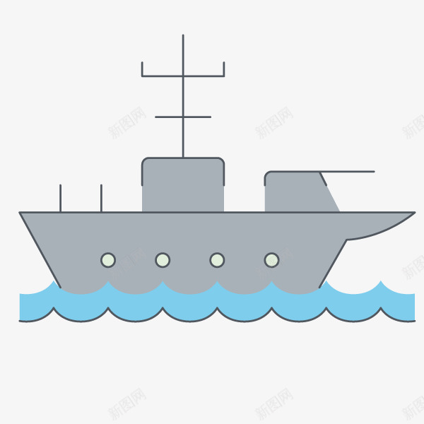 灰色卡通海舰船只png免抠素材_新图网 https://ixintu.com 卡通海舰 大船 手绘海舰 海舰 灰色海舰 船只