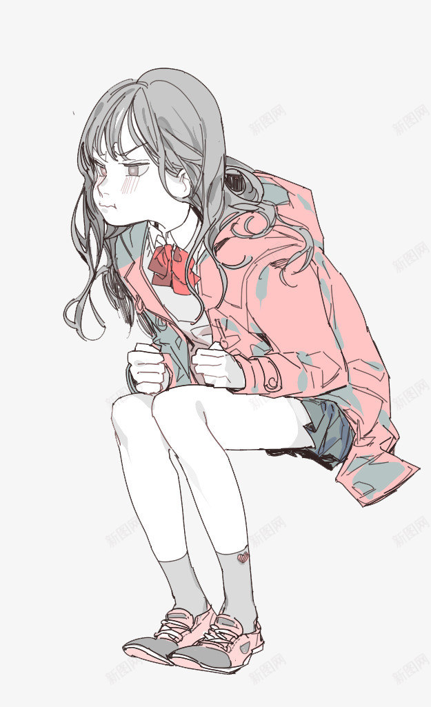 粉色生气少女插画png免抠素材_新图网 https://ixintu.com 少女 插画 生气 粉色