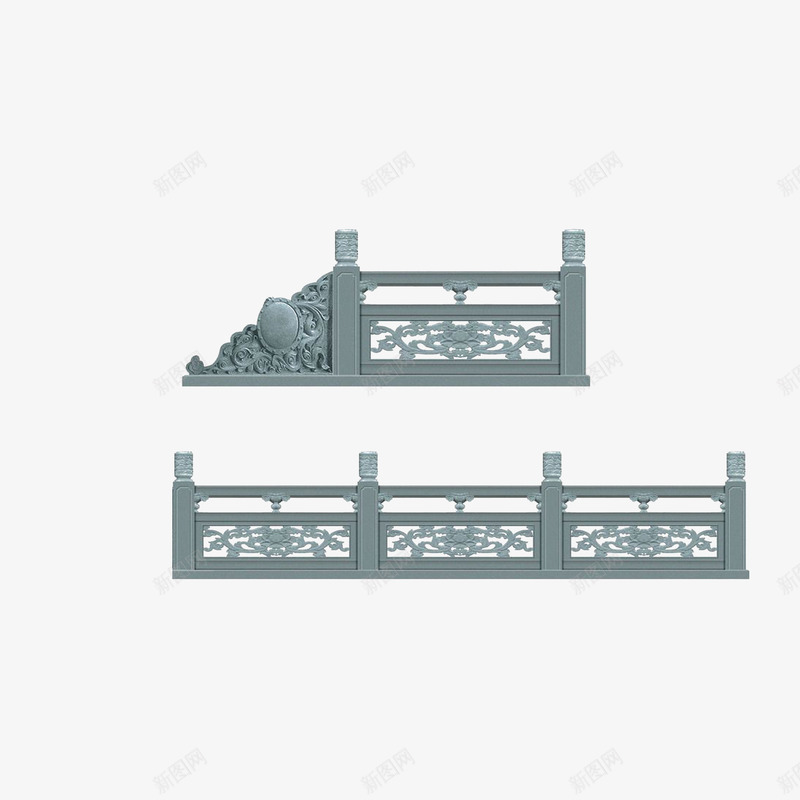 石头桥围栏psd免抠素材_新图网 https://ixintu.com 中式栏杆 栏杆雕花 石头桥围栏 石护栏