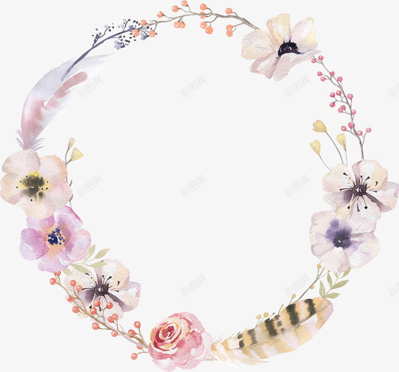 手绘水彩圆形花环装饰边框png免抠素材_新图网 https://ixintu.com PNG 圆形边框 手绘 水彩 花卉装饰 花环