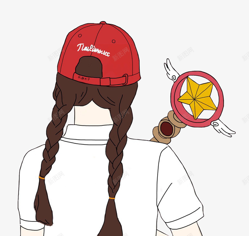拿着魔法棒的少女png免抠素材_新图网 https://ixintu.com 手绘 红色帽子 编发 魔法棒