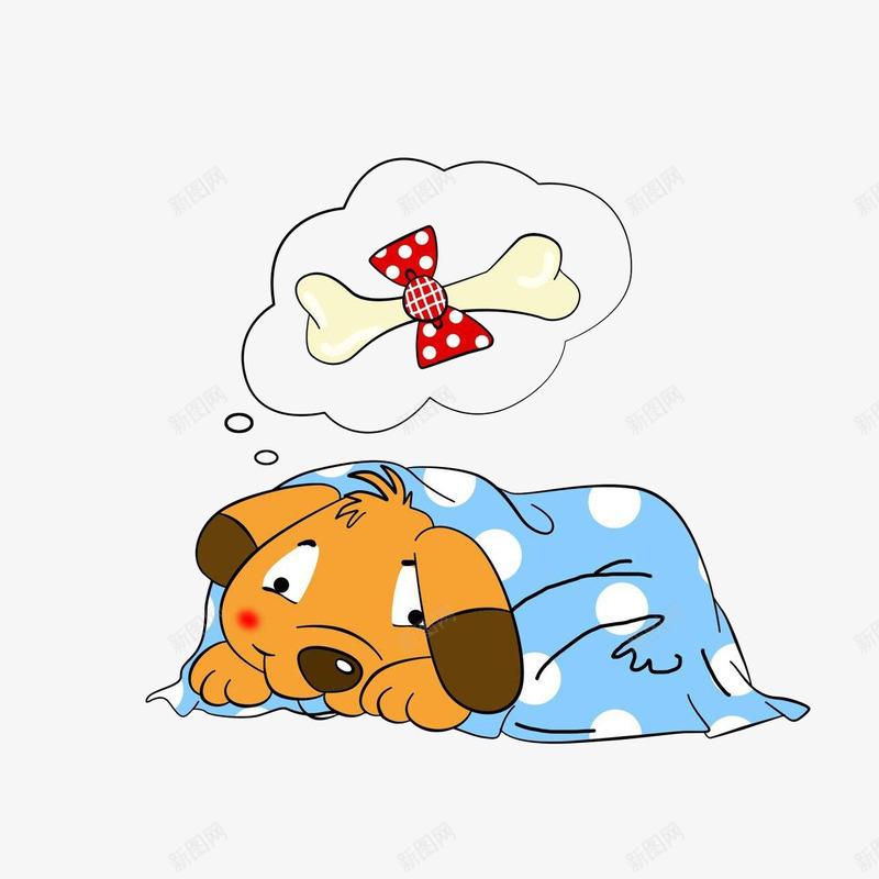 卡通睡觉梦见骨头的小狗psd免抠素材_新图网 https://ixintu.com 嚼东西 梦见骨头 狗吃东西 睡觉的小狗 饿了想吃东西的小狗