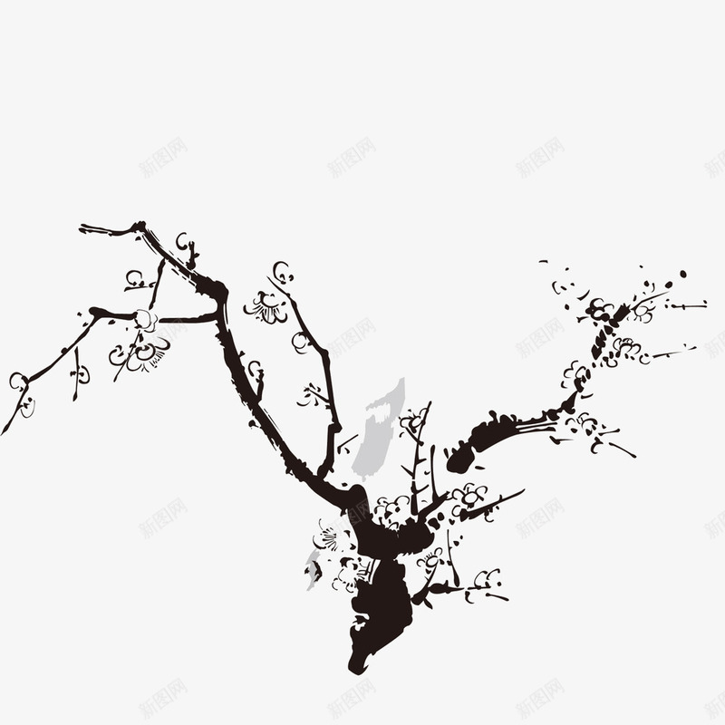 水墨桃花png免抠素材_新图网 https://ixintu.com 国画 国画桃花 枝干 水墨 花朵 表现技法 遒劲有力 黑白灰