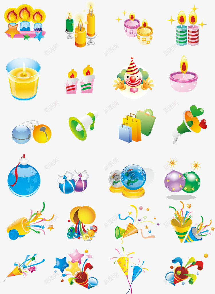 节日氛围图标合集png_新图网 https://ixintu.com 喇叭 圣诞 彩带 气球 蜡烛
