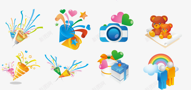 节日氛围图标合集png_新图网 https://ixintu.com 喇叭 圣诞 彩带 气球 蜡烛