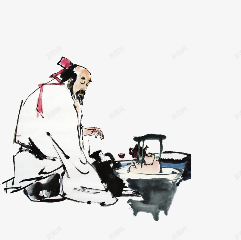 国画老人png免抠素材_新图网 https://ixintu.com 养生 国画 老人 饮茶